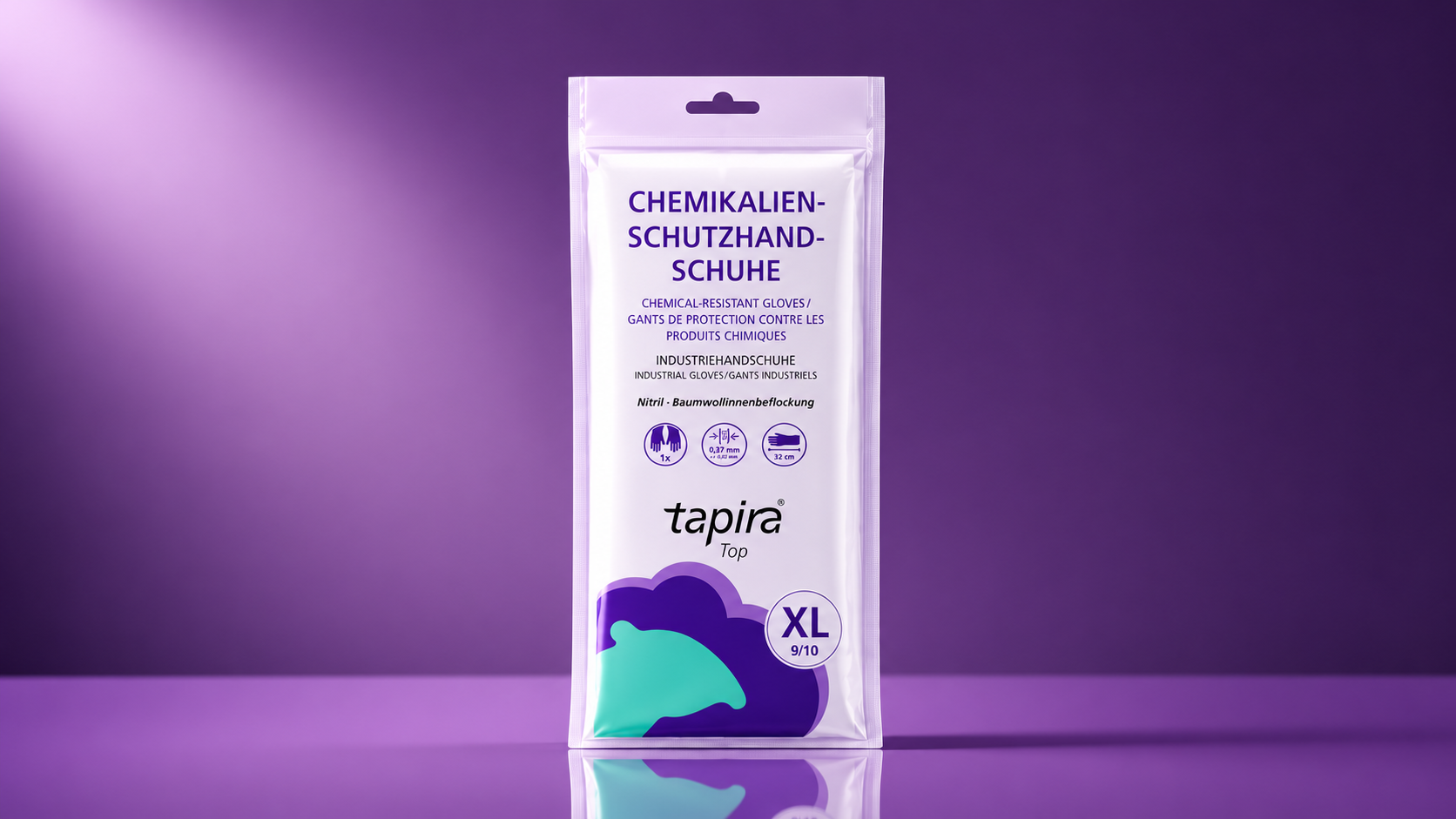 Tapira Top Chemikalienschutzhandschuhe aus Nitril in Größe XL (9/10) in transparenter Verpackung