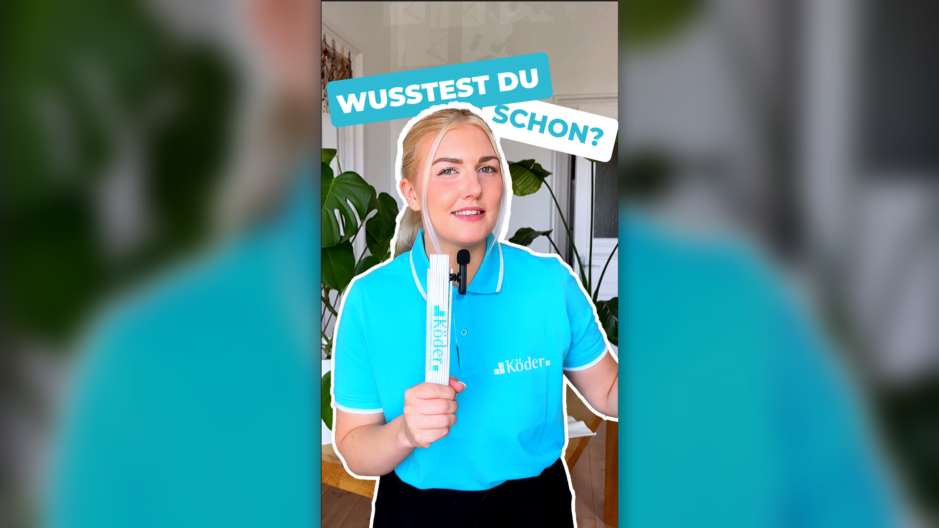 Frau in blauem Shirt und den Worten "Wusstest du schon?"